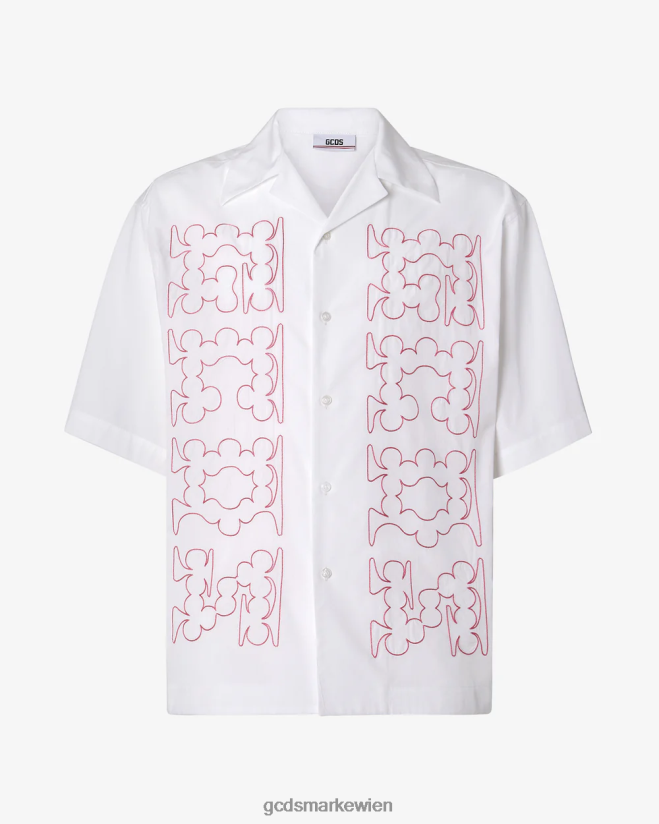 Besticktes Bowlingshirt aus Baumwolle GCDS Männer Kleidung Weiß V0XTXR91