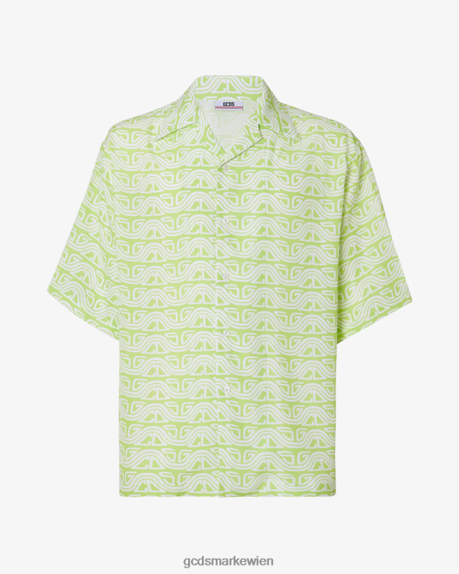 Bowlingshirt mit gewelltem Logo-Print GCDS Männer Kleidung Kalk V0XTXR98