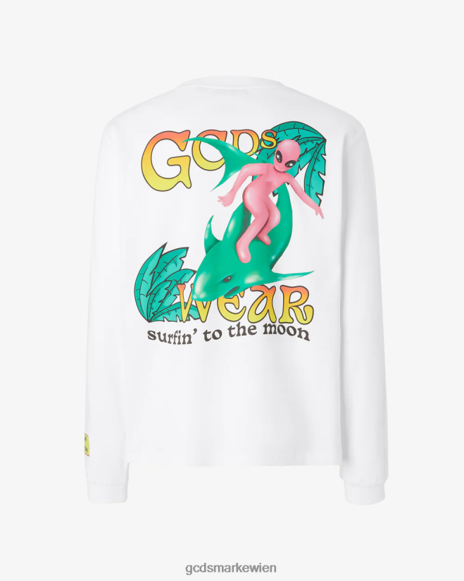 Langärmliges T-Shirt mit Surfing-Wirdo-Aufdruck GCDS Männer Kleidung Weiß V0XTXR102
