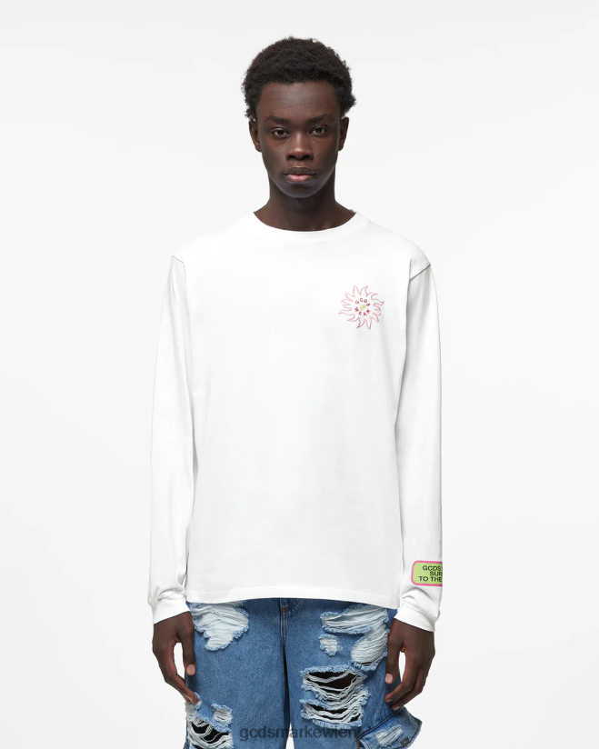 Langärmliges T-Shirt mit Surfing-Wirdo-Aufdruck GCDS Männer Kleidung Weiß V0XTXR102