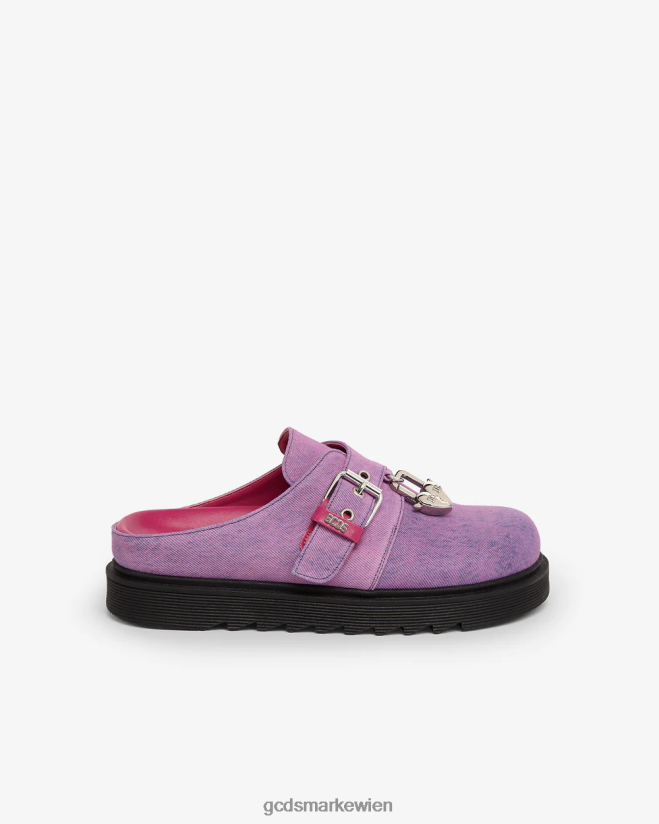 Pantoletten aus gebleichtem Denim mit Charme GCDS Männer Schuhwerk Rosa V0XTXR174